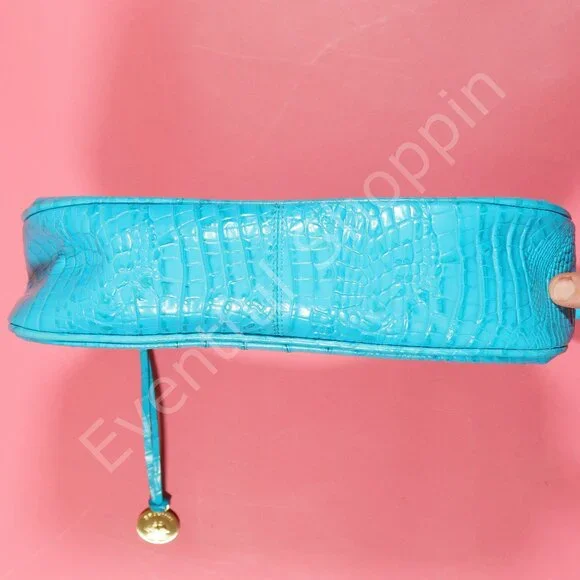 Brahmin Croc Embossed Leather Lacy Shoulder Bag Purse in Blue